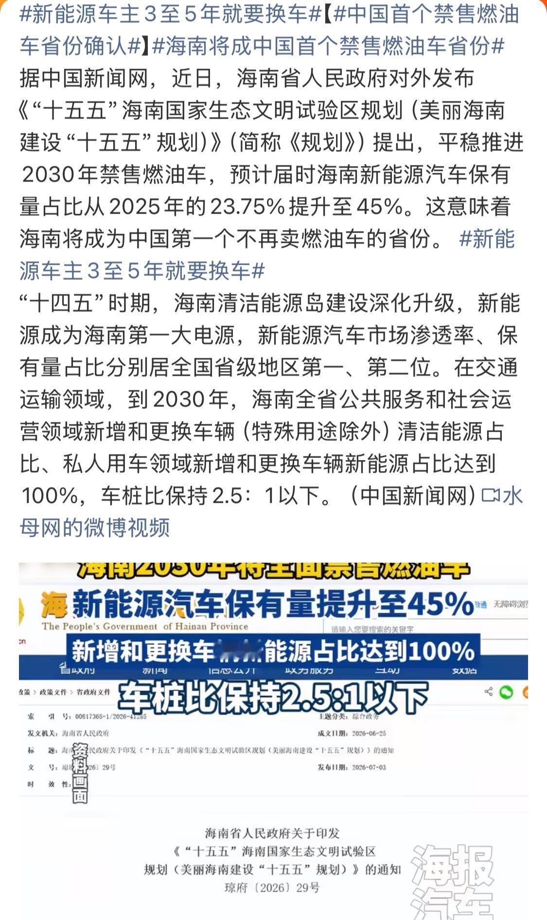 中国首个禁售燃油车省份确认海南省将在 2030 年禁售燃油车了 