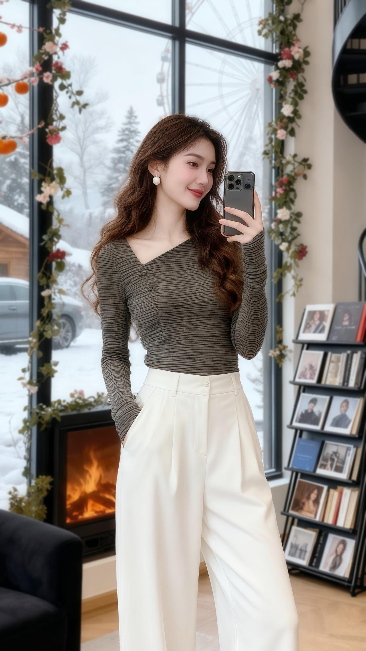 秋冬内搭卷王就是它！韩系灰色条纹小衫自带高级滤镜，细腻面料贴肤不闷，露肩设计暗藏