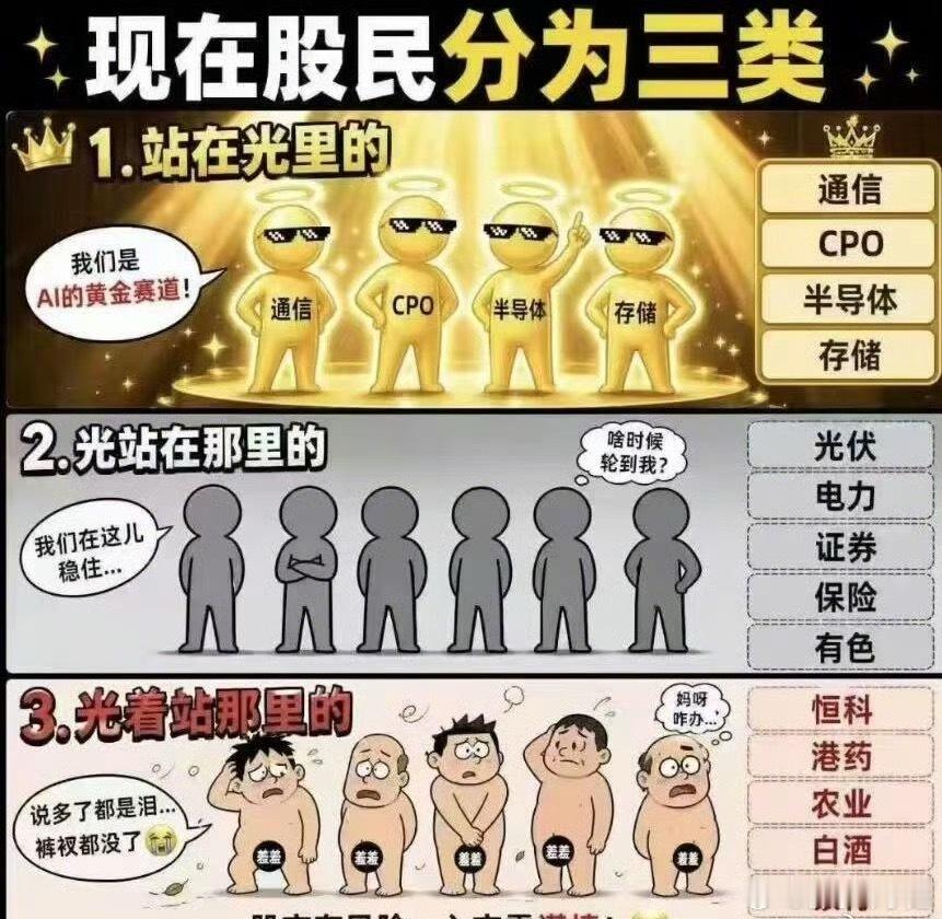 转纯娱乐：当下股民分为三类：站在光里的：通信、cpo、半导体、存储光站在里的：光