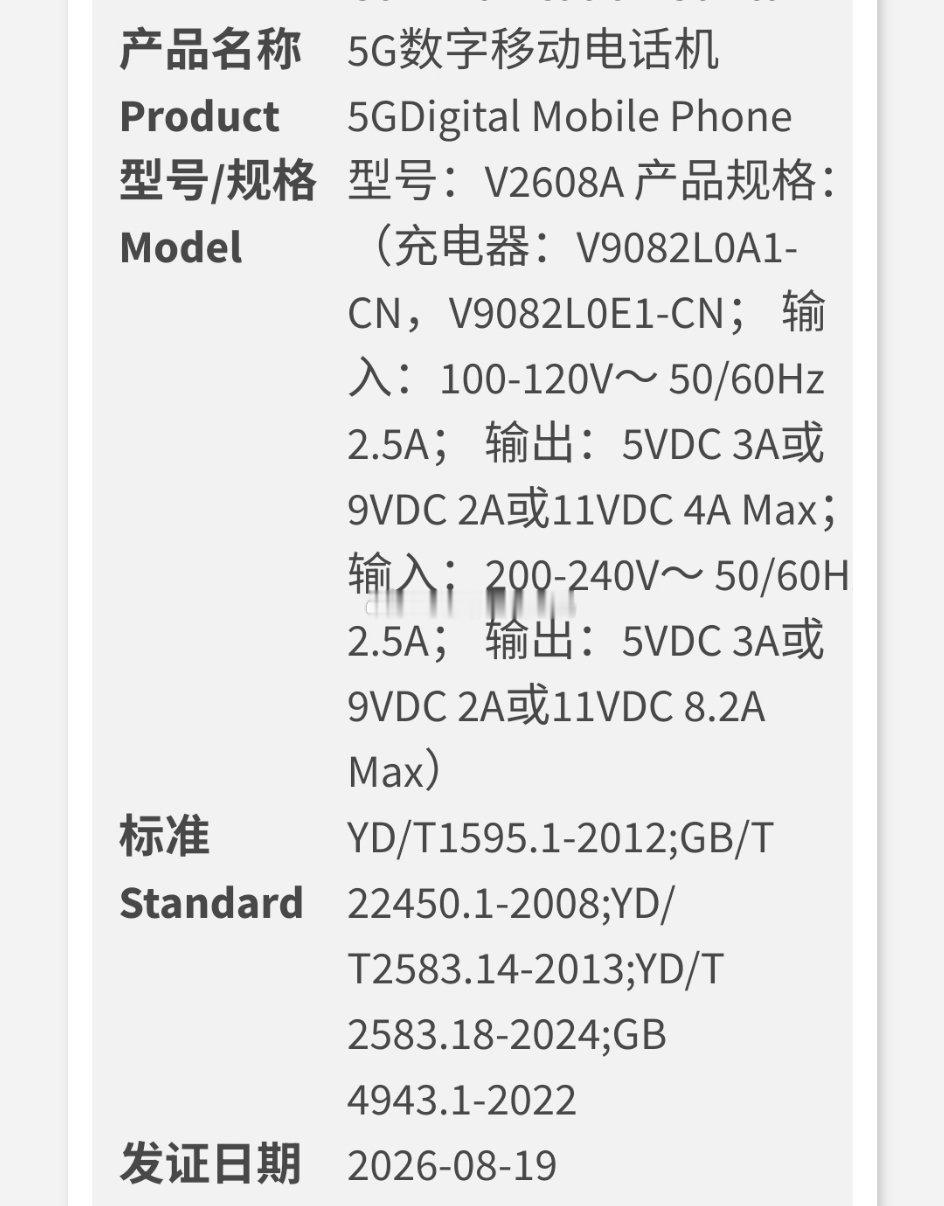 vivo v2608a，又一款90w充电新机数码vivo手机新机来了