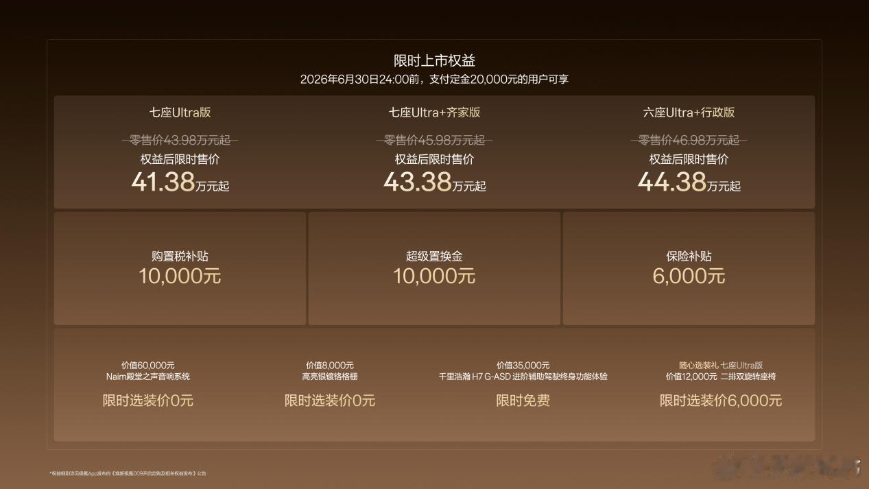 极氪009焕新上市，七座Ultra版、七座Ultra+齐家版、六座Ultra+行