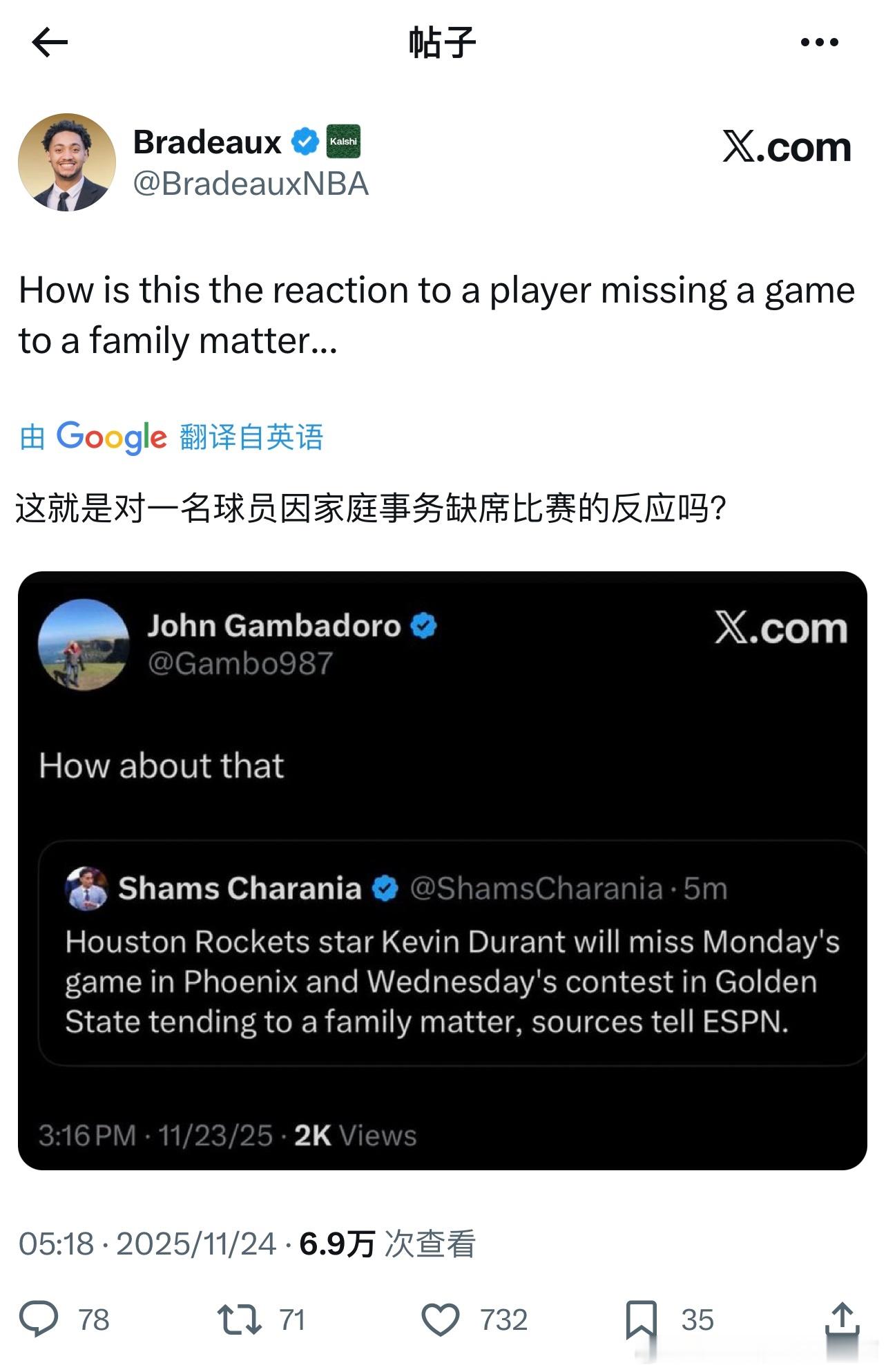 自媒体Pk队记？火箭自媒体Bradeaux列出太阳记者甘巴杜罗的推文，反问道…如