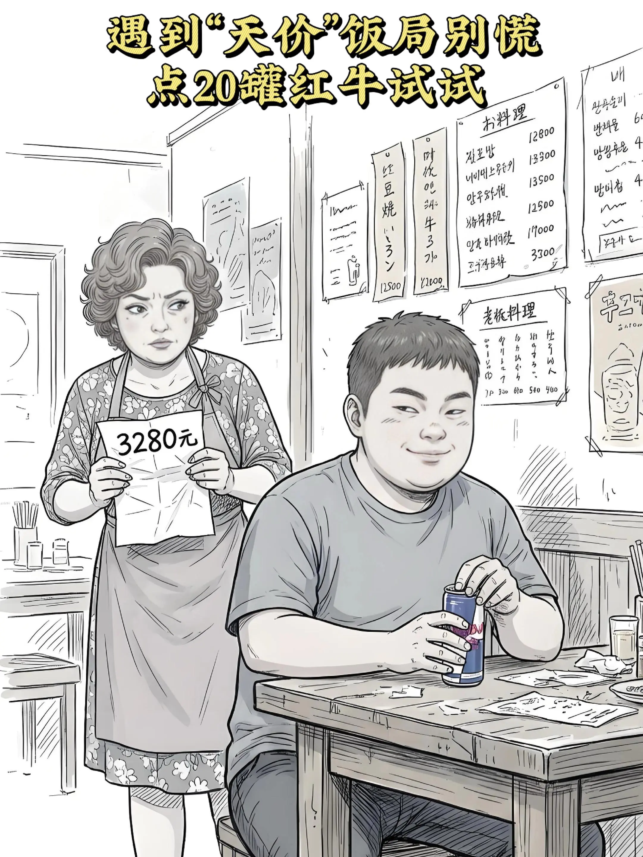 遇到“天价”饭局别慌，点20罐红牛试试！