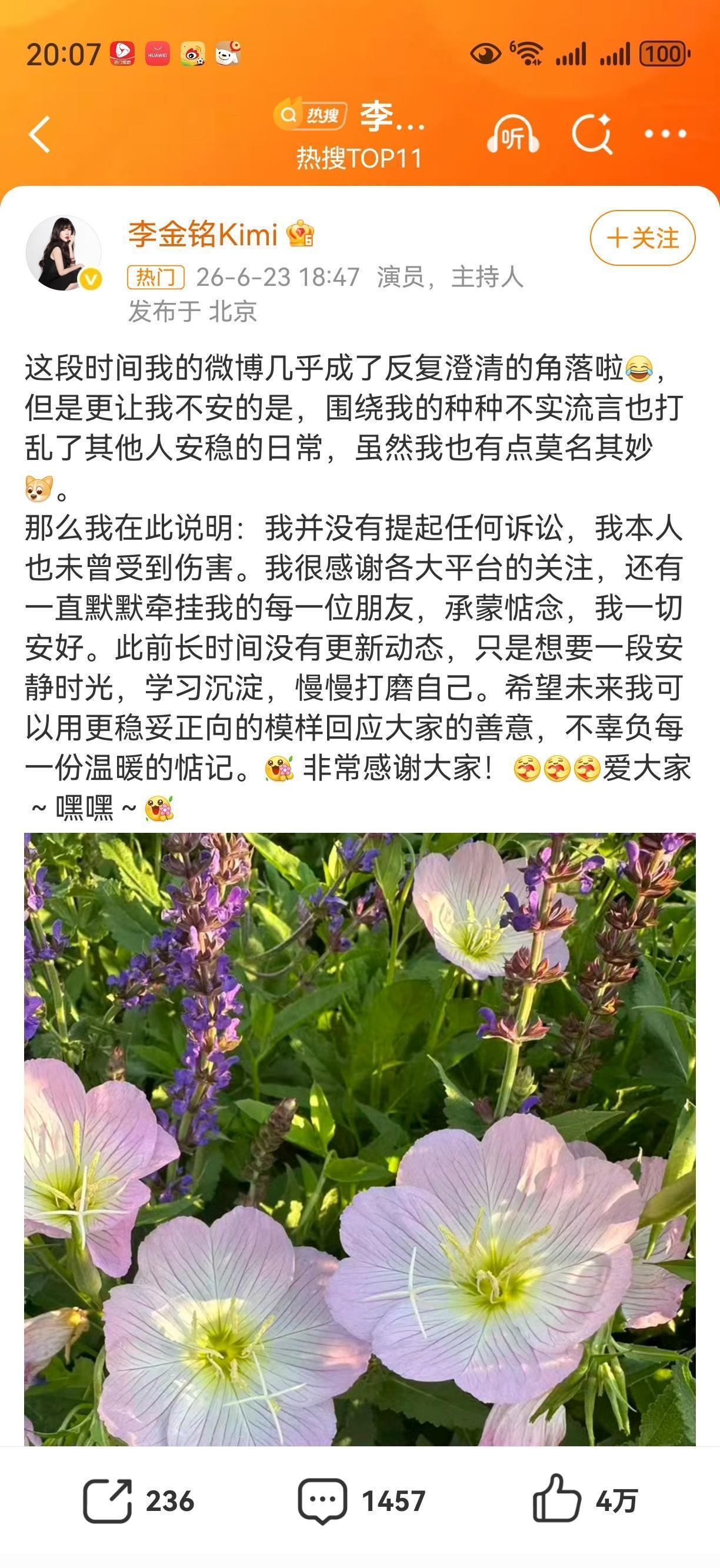 李金铭回应南温妈妈长期消费她的事，她说没有提起过任何诉讼，也未曾受伤。我知道李金