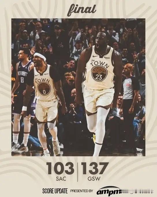 恭喜勇士老将追梦格林登上了球队的赢球海报！今天勇士在主场以137：103大胜国王