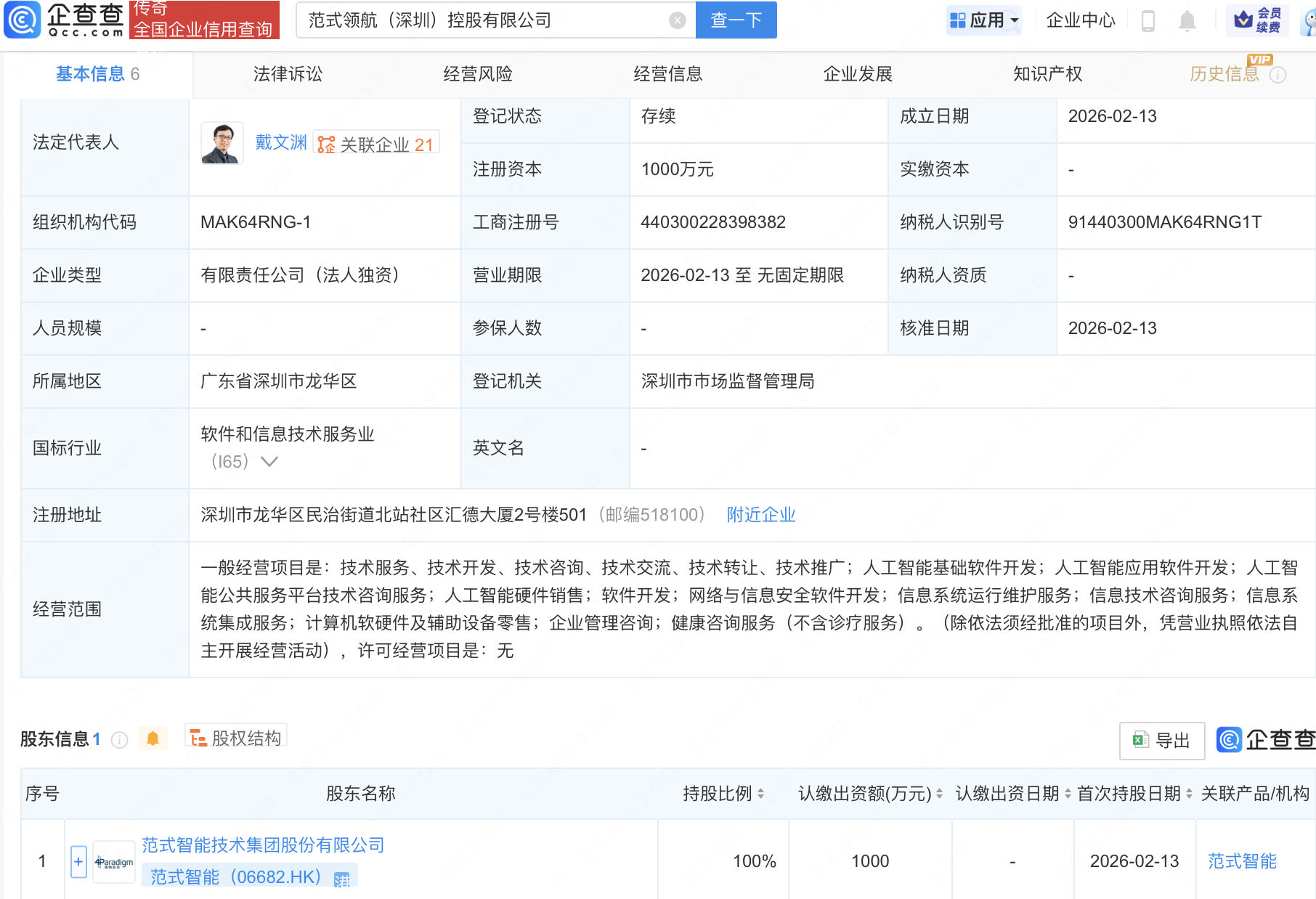 范式智能成立控股新公司，含多项AI业务
