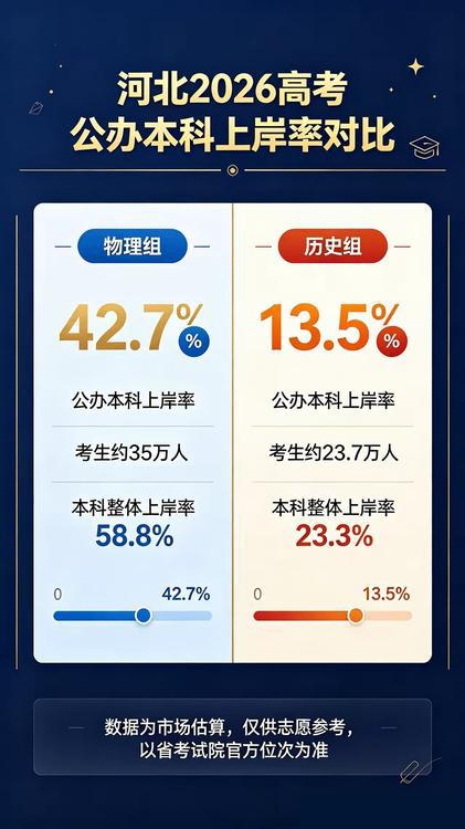 【河北2026高考上岸率对比：物理组优势太明显！】
一张图看清河北2026高考公