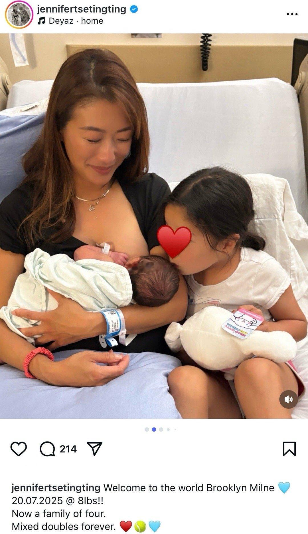 更新｜谢婷婷二胎生了‼️儿子取名Brooklyn Milne👇（前情回顾👉）