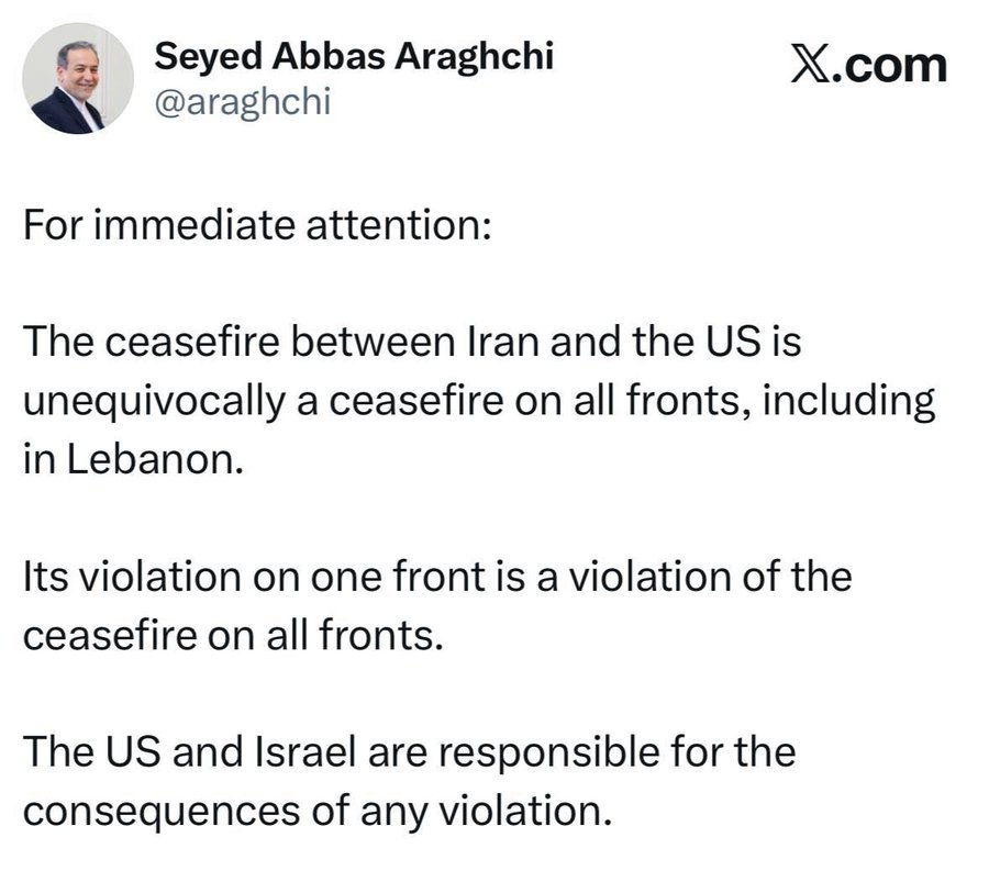 🇮🇷🔥 伊朗外交部长赛义德·阿巴斯·阿拉格奇警告称，若犹太复国主义政权持续
