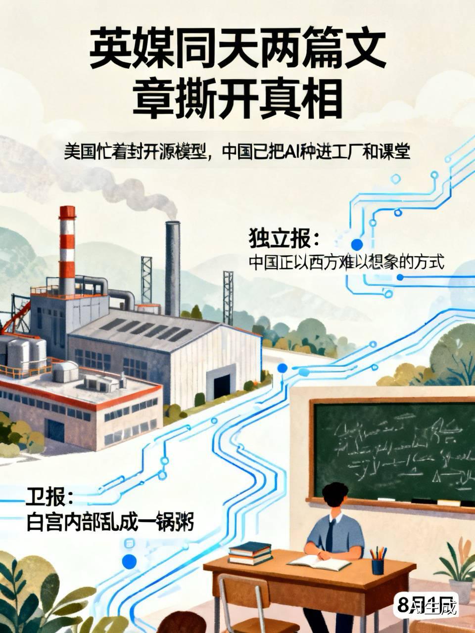 英媒同天两篇文章撕开真相：美国忙着封开源模型，中国已把AI种进工厂和课堂

8月