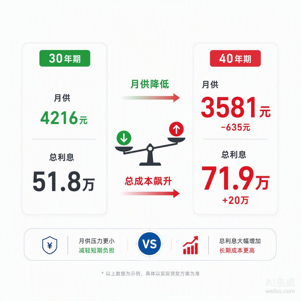 央行把房贷年限拉长到40年，听起来像是给买房人松绑，100万贷款每月能少还635