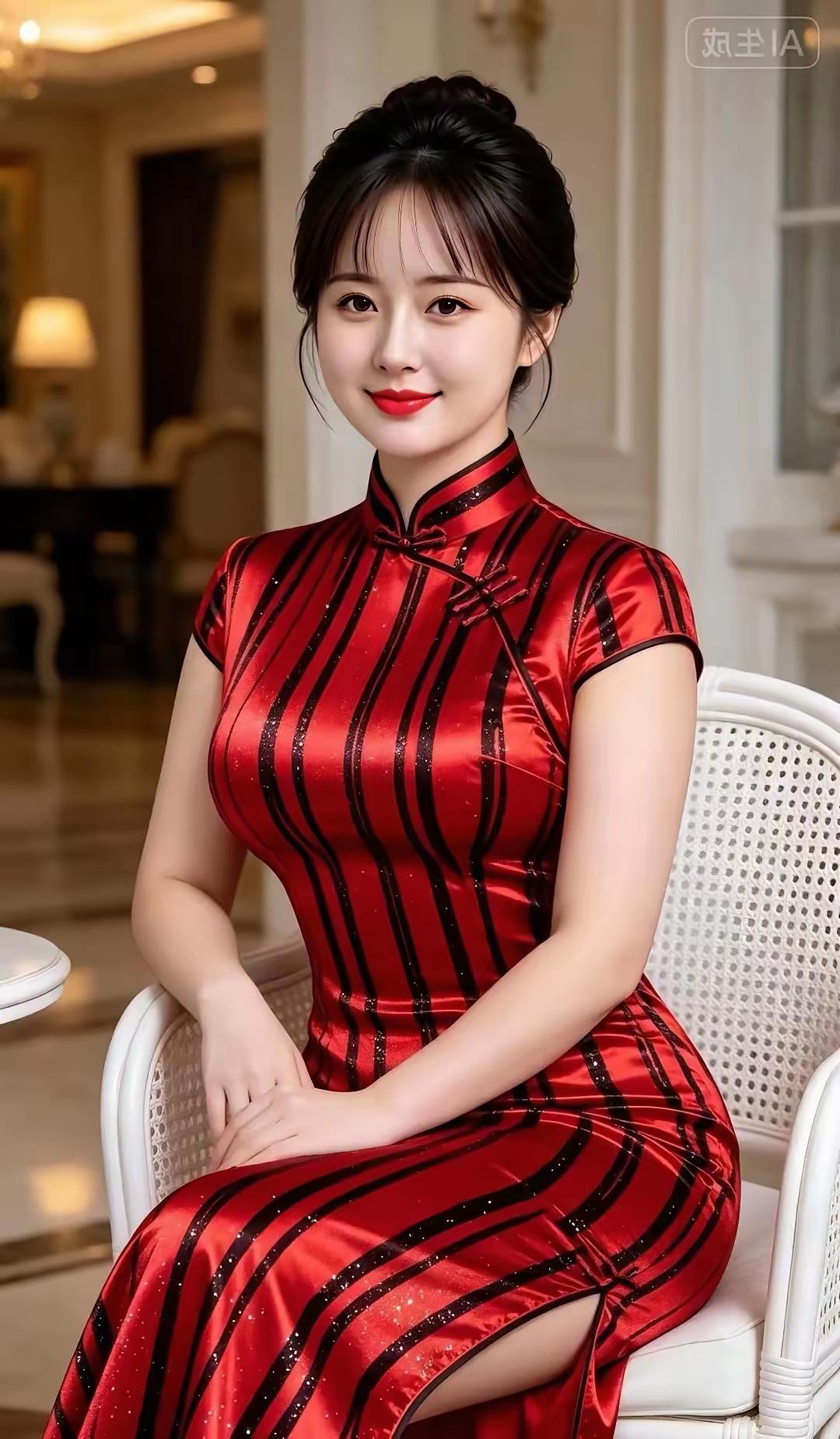 优雅红裙，尽显东方魅力！🌹✨