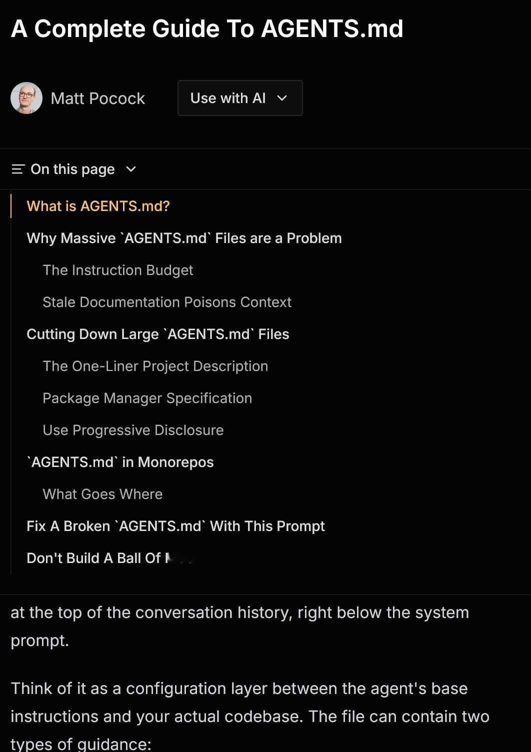AGENTS.md 应该怎么写？这篇文章：www.aihero.dev/a-co