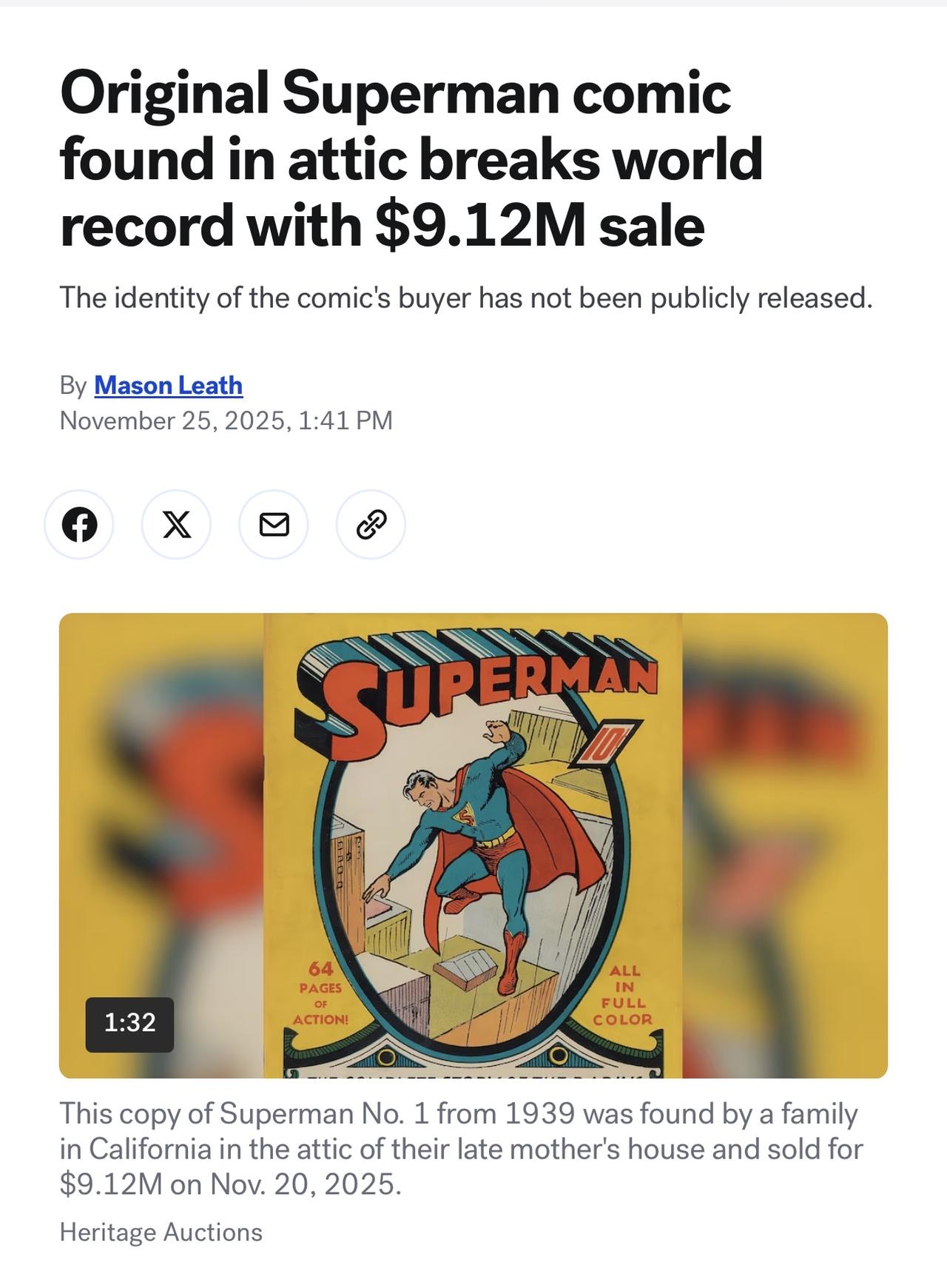 有史以来最贵的漫画书！

据 Heritage Auctions 称，DC 漫画