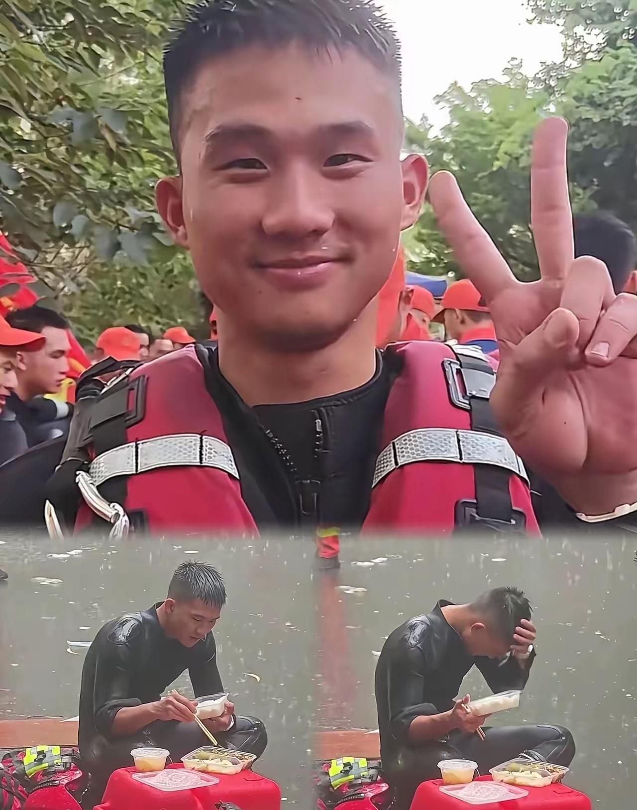 火遍全网、雨中就餐的消防员正面照片来了，他名叫梁焕，今年26岁，入职消防队伍已有