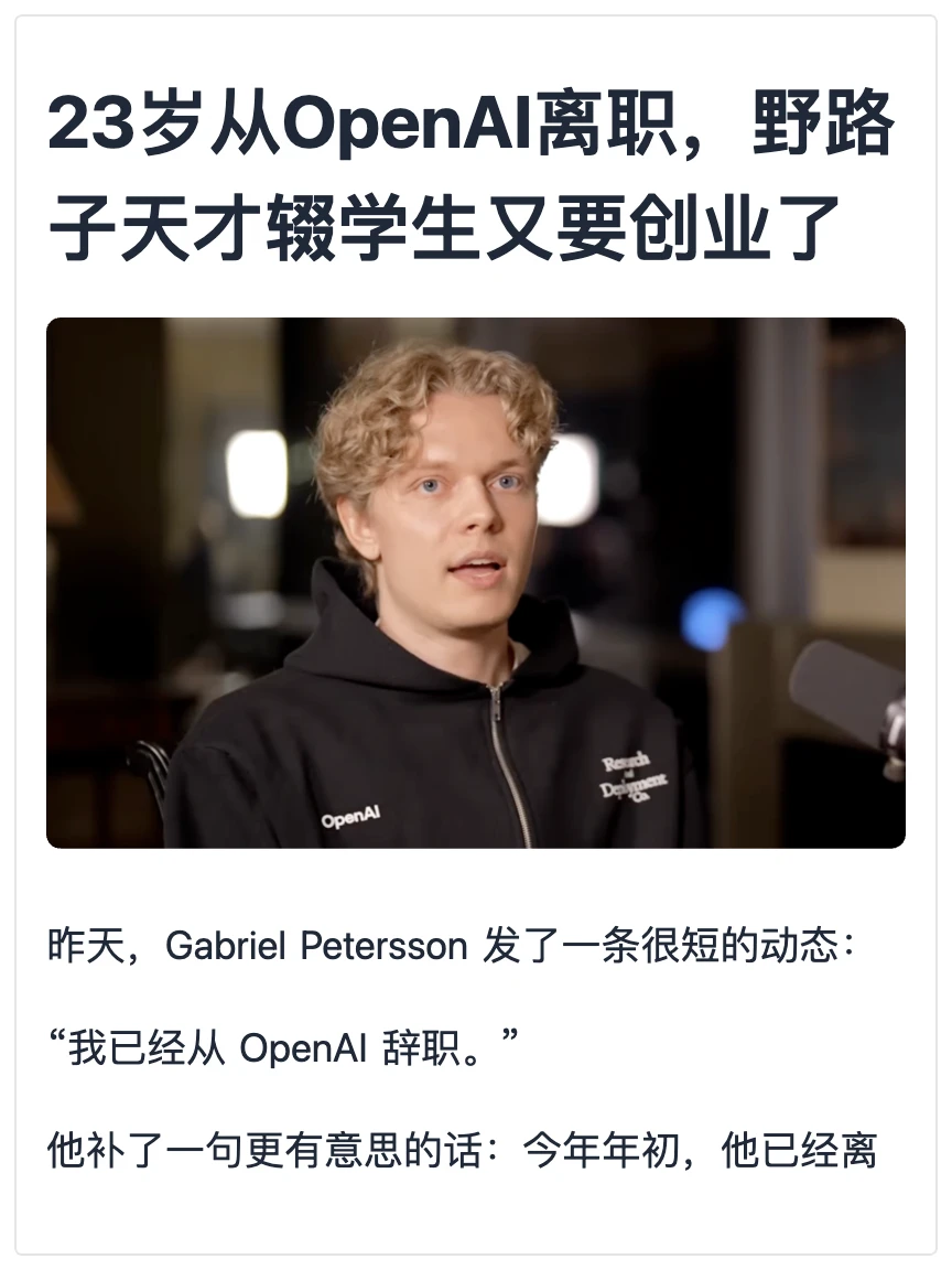 那个恶搞奥特曼偷显卡的天才，从OpenAI辞职