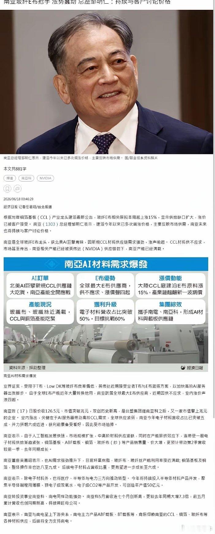 传，黄仁勋把台湾南亚的电子布都包圆了，下周开始据说又要涨价15%.....
