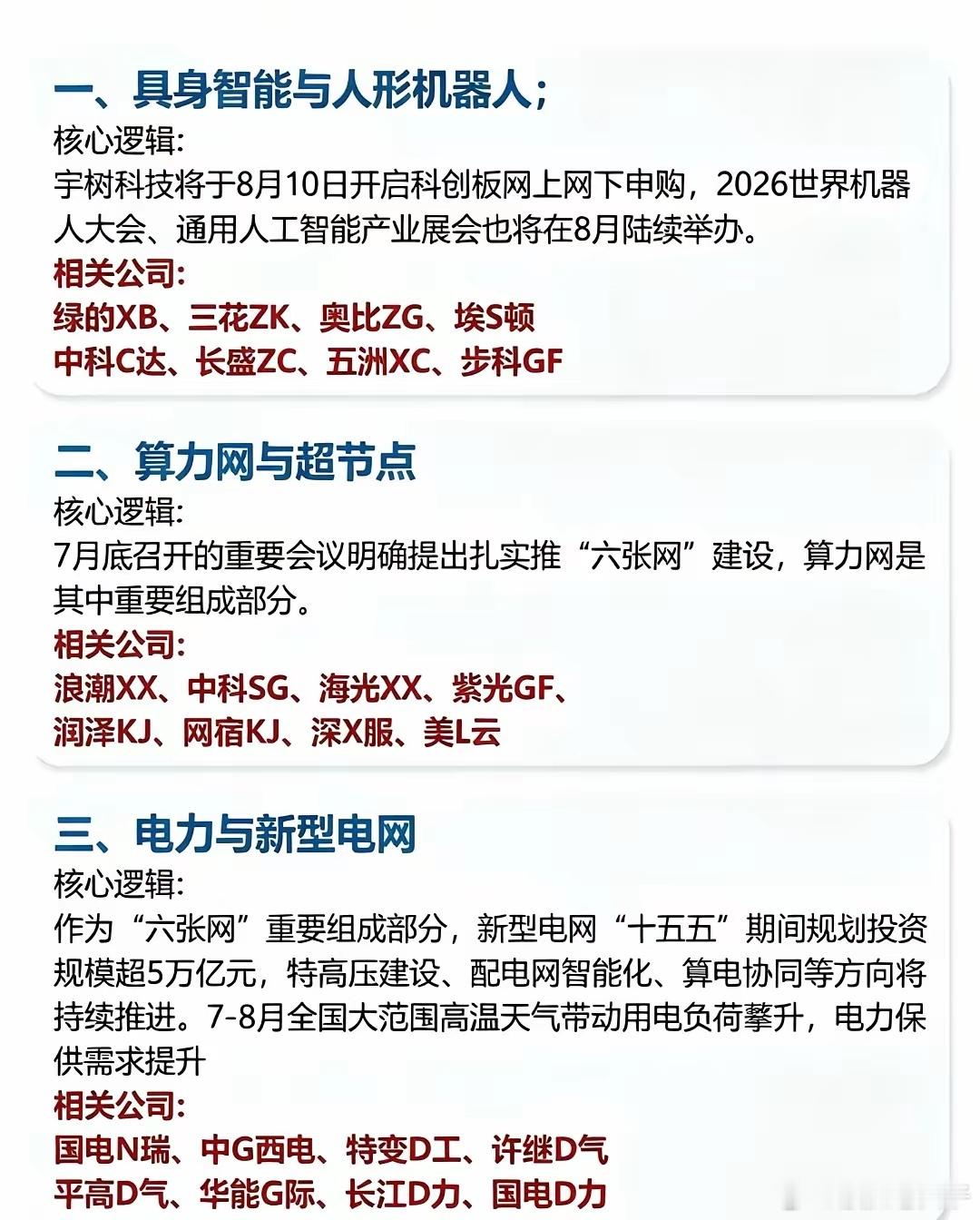 8月值得关注的六大方向，核心逻辑及相关公司详情如下。这六大方向都是比较耳熟能详的