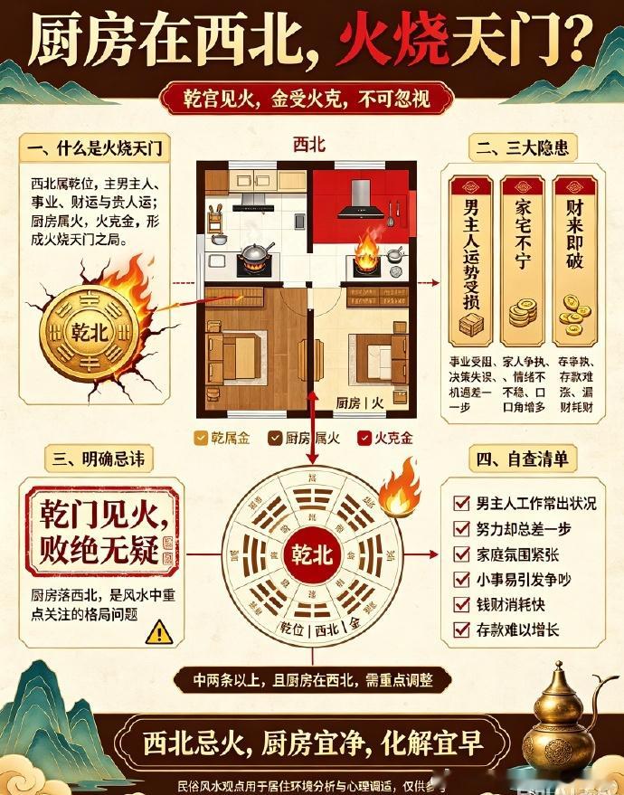 厨房在西北，火烧天门？乾宫见火，不可忽视！很多人装修时没注意方位，等住进去才发现