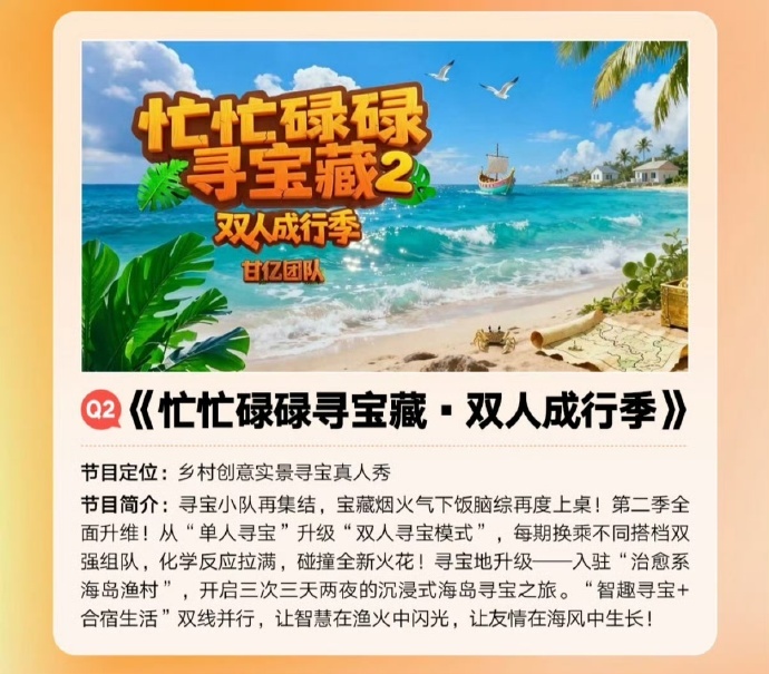 🍉芒果综艺《忙忙碌碌寻宝藏2》暂定5月录制！拟邀嘉宾内娱准研究生贺峻霖！期待