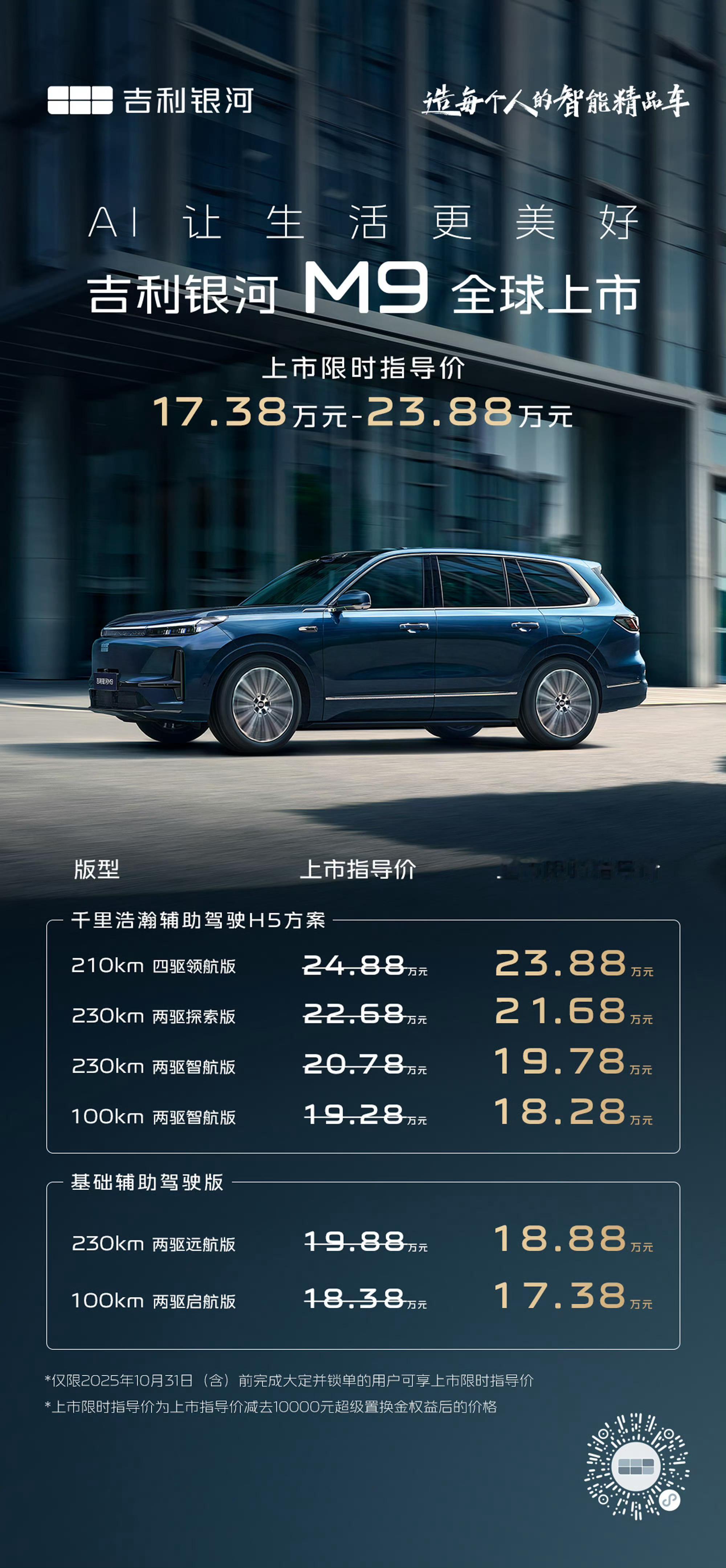 吉利银河M9出牌了！全尺寸大六座SUV卖17.38到23.88万这价格真的有点无
