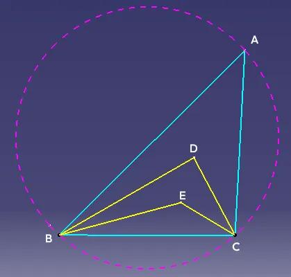 求角度
如图，△ABC中，角A=42°，角B与角C的三等分线顺次交于D、E，则角