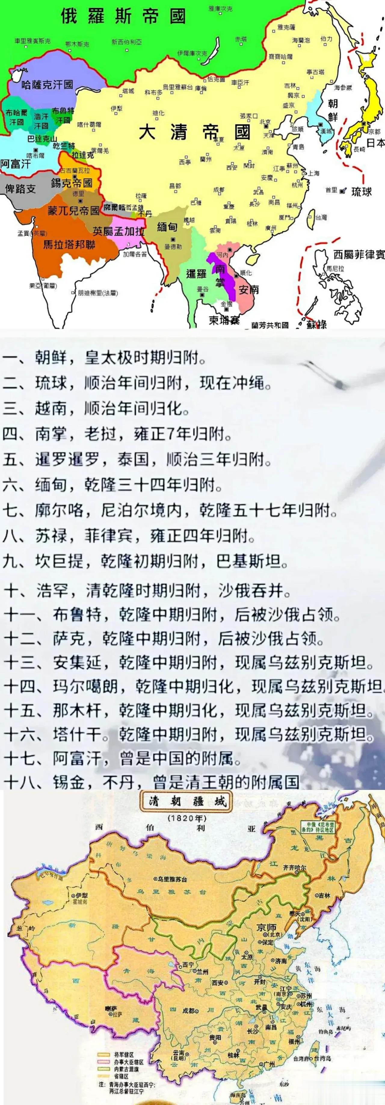 清朝鼎盛时期的18个藩属国