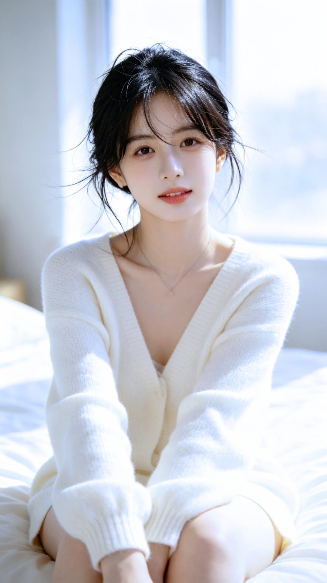 温柔甜美的少女，阳光洒进房间，温暖如春。🌞💕