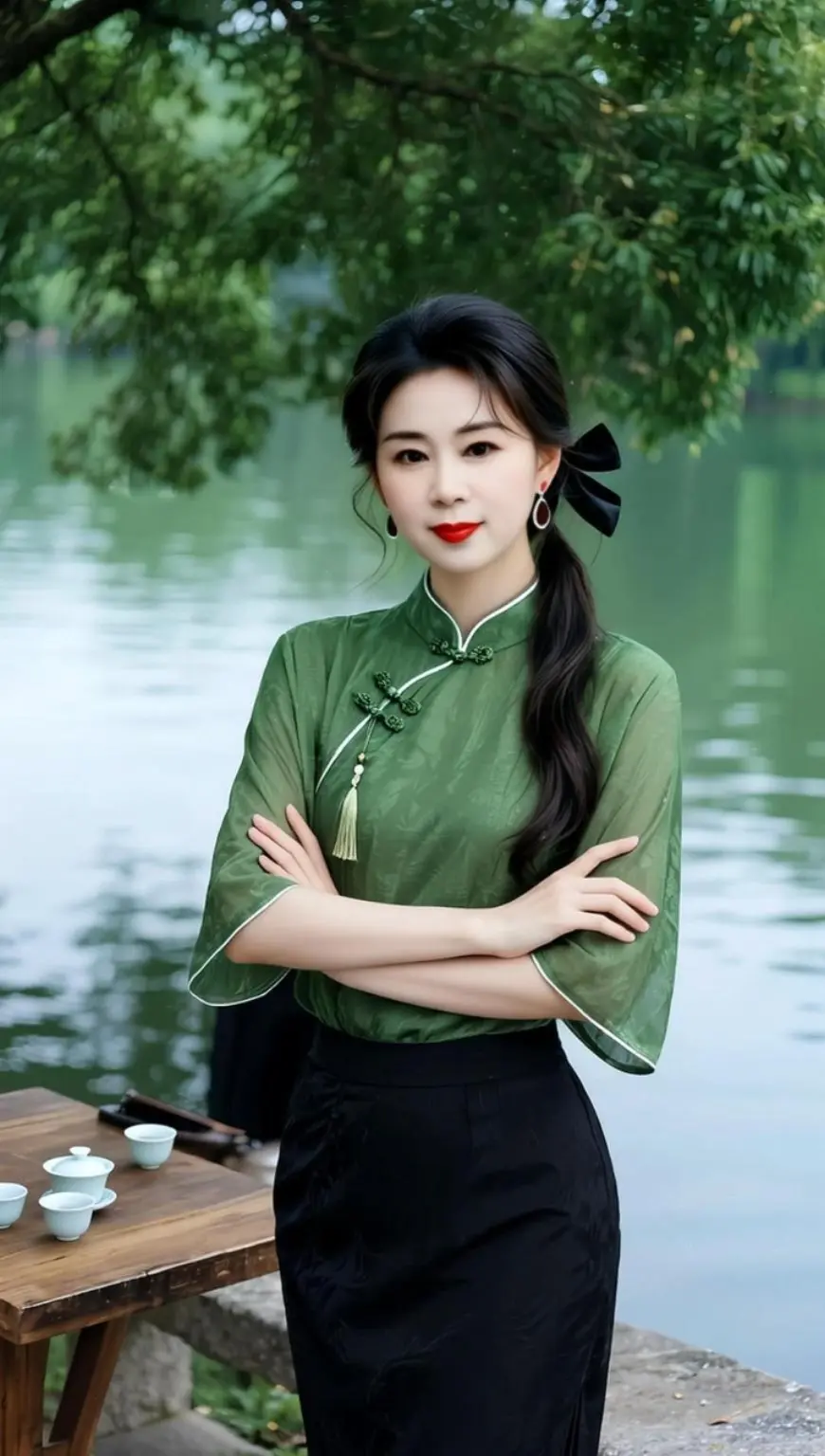 AI湖畔旗袍照 ai创作