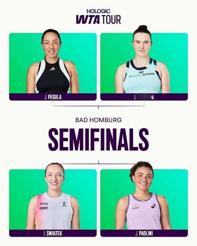 WTA500巴特洪堡站半决赛对阵🌱[1]佩古拉 vs 诺斯科娃[4]斯瓦泰克 