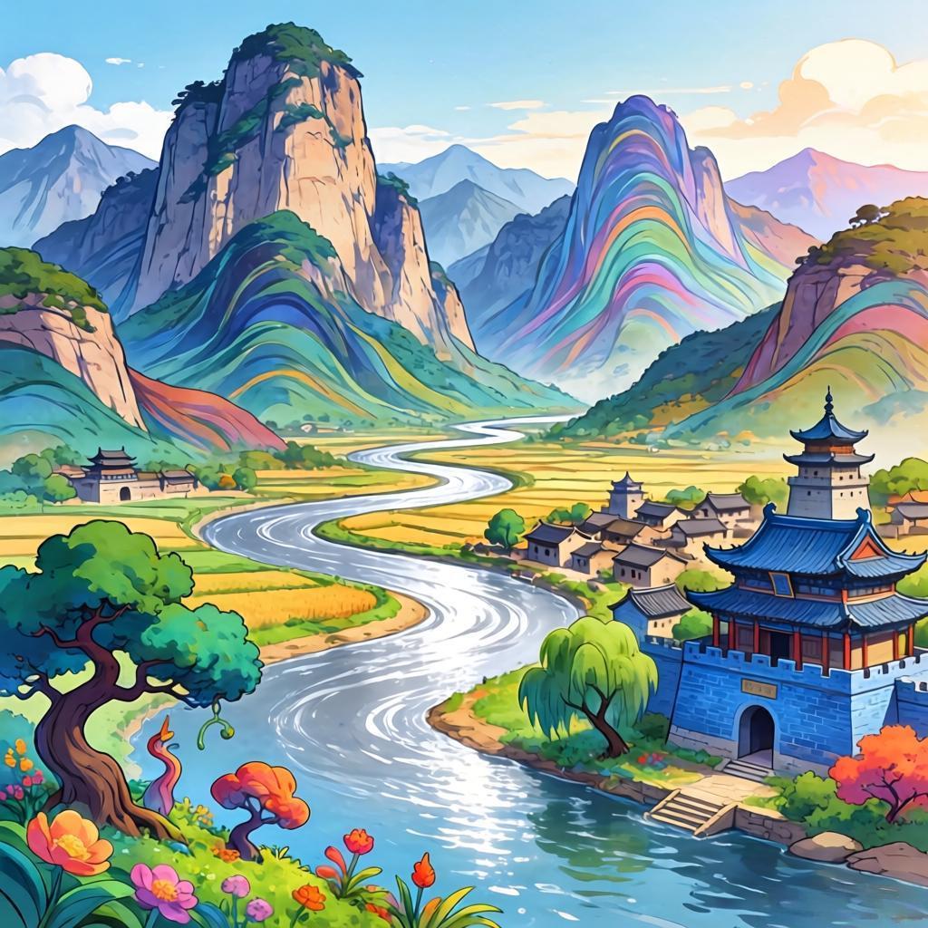 上联：山东山西万座山
下联：河南河北一条河