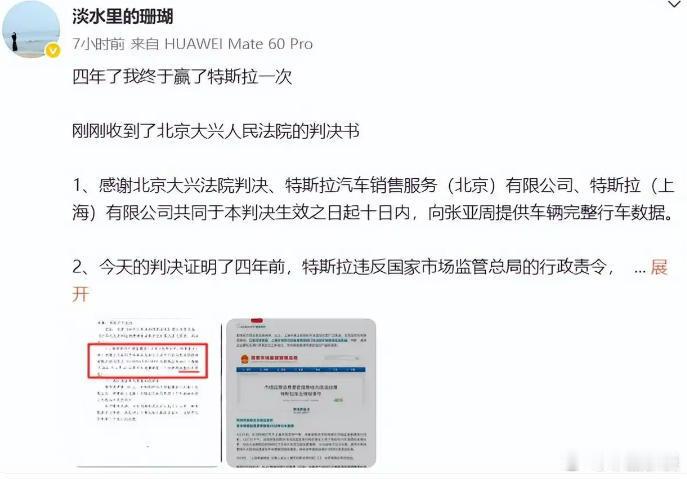 特斯拉被判向维权女车主提供完整行车数据 特斯拉“车顶维权”女车主：我们的最终诉求