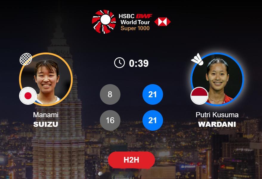 女单 1/16赛 水津爱美 8-21 16-21 瓦尔达尼(6)2026年马来西