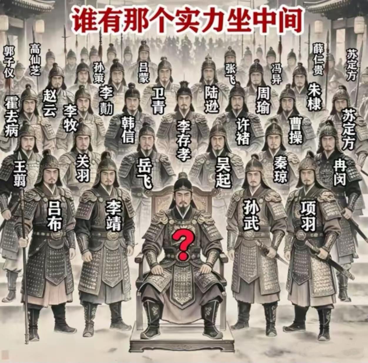 名将五千年谁居C位所谓一将功成万骨枯，大将不免阵前亡，在冷兵器时代，欲成名将无不