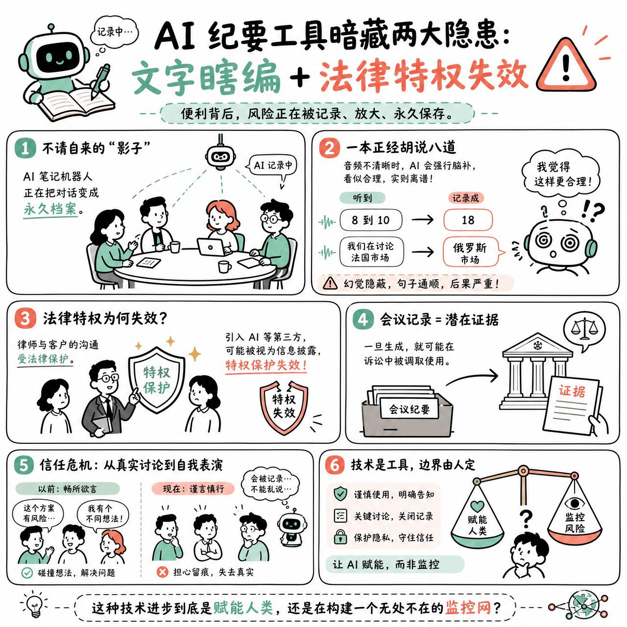 【AI 纪要工具暗藏两大隐患：文字瞎编 + 法律特权失效】

快速阅读：AI 会