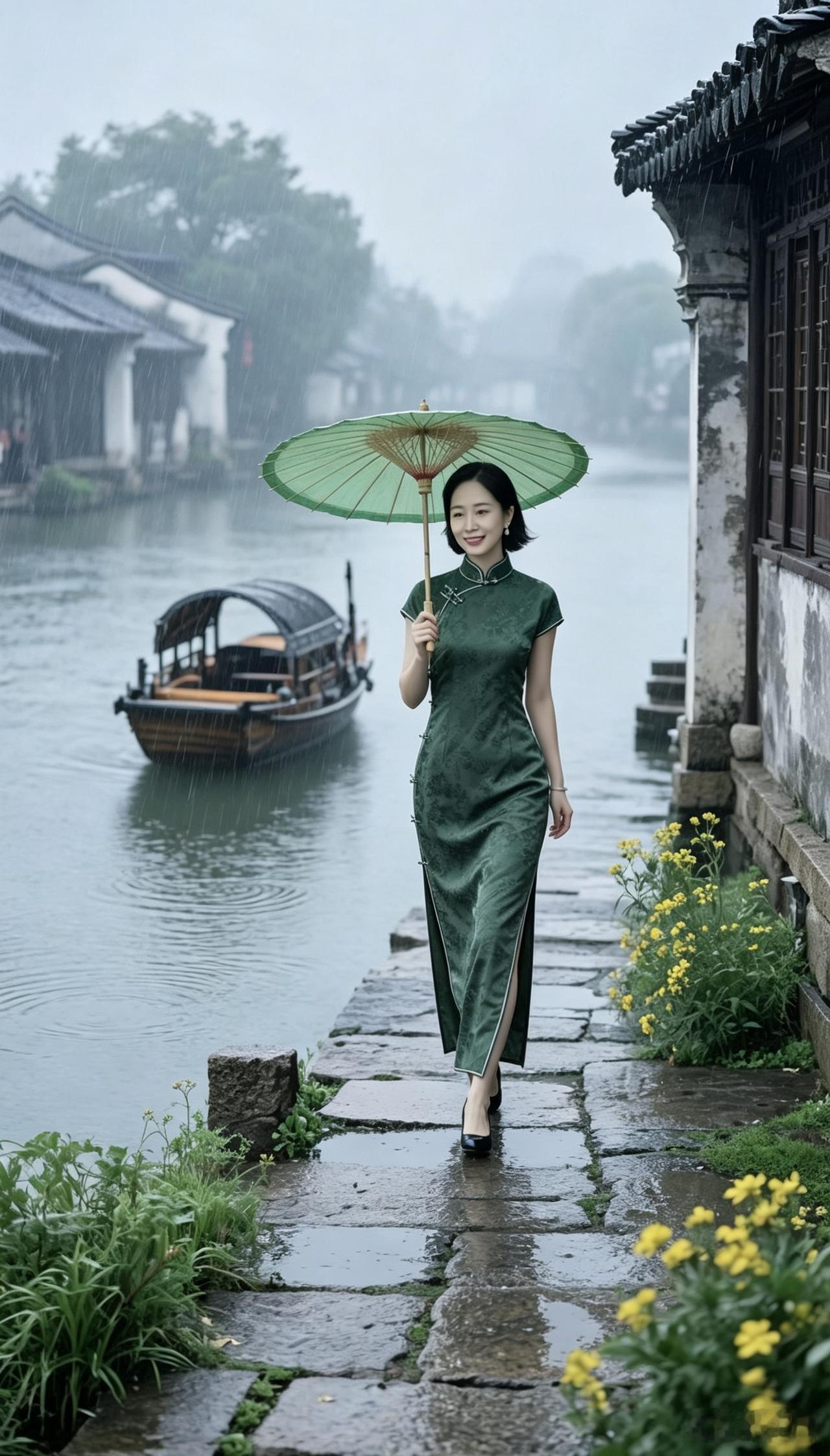 人和景相融，温婉又雅致。一颦一笑，皆是东方独有的含蓄韵味，仿佛从旧时光里走出来一