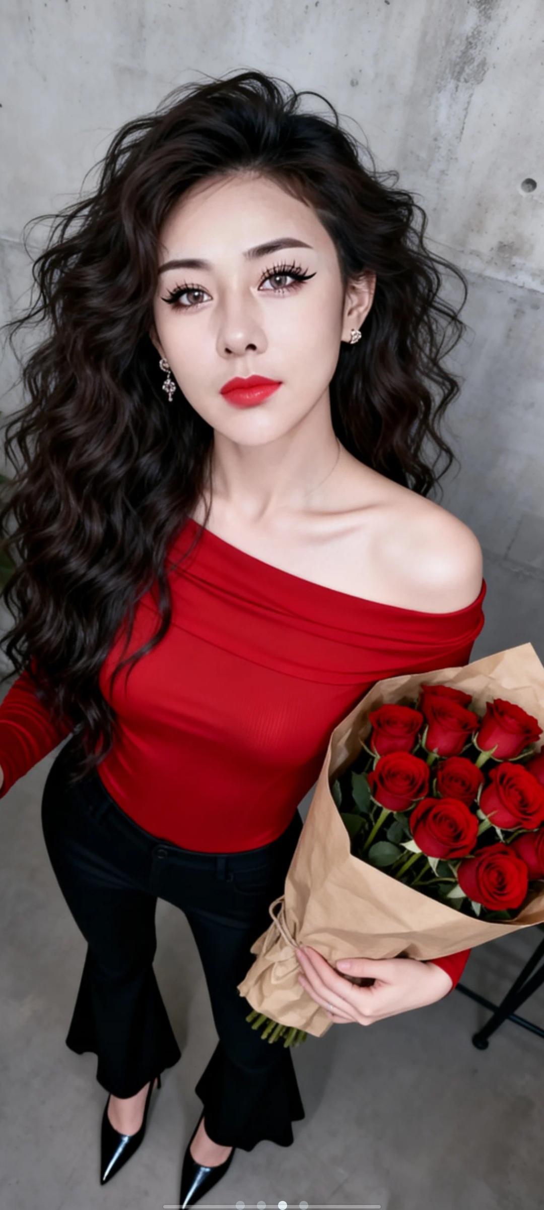 美女配红花，太漂亮了！