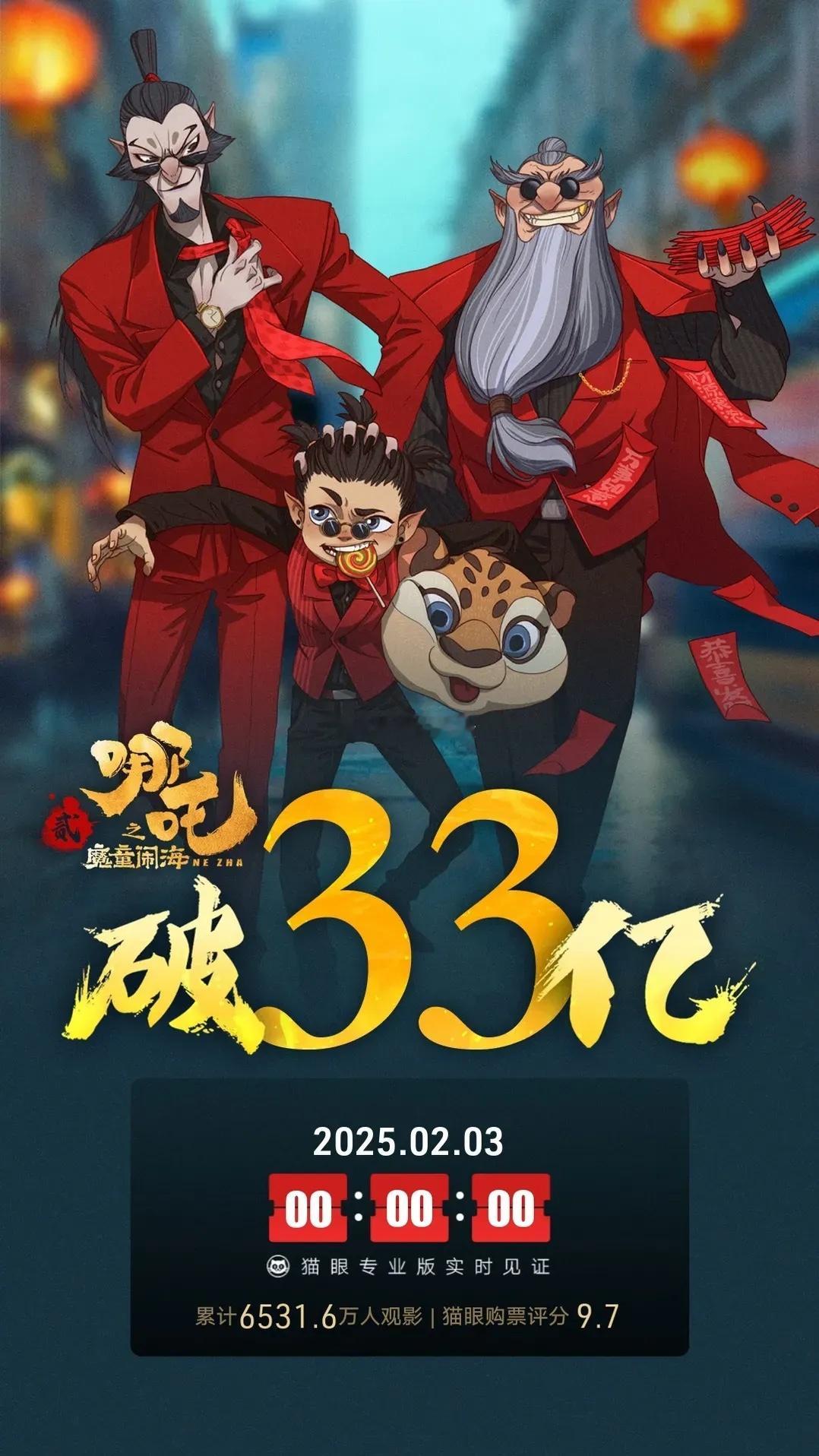 电影哪吒之魔童闹海 《哪吒之魔童闹海》票房破33亿，进入内地影史18强由饺子领衔