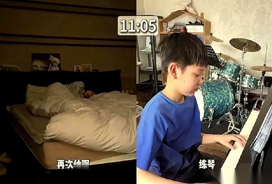 刷到邓莎晒儿子，我一下就愣住了。
小小的身影，在钢琴和架子鼓之间无缝切换。这边指