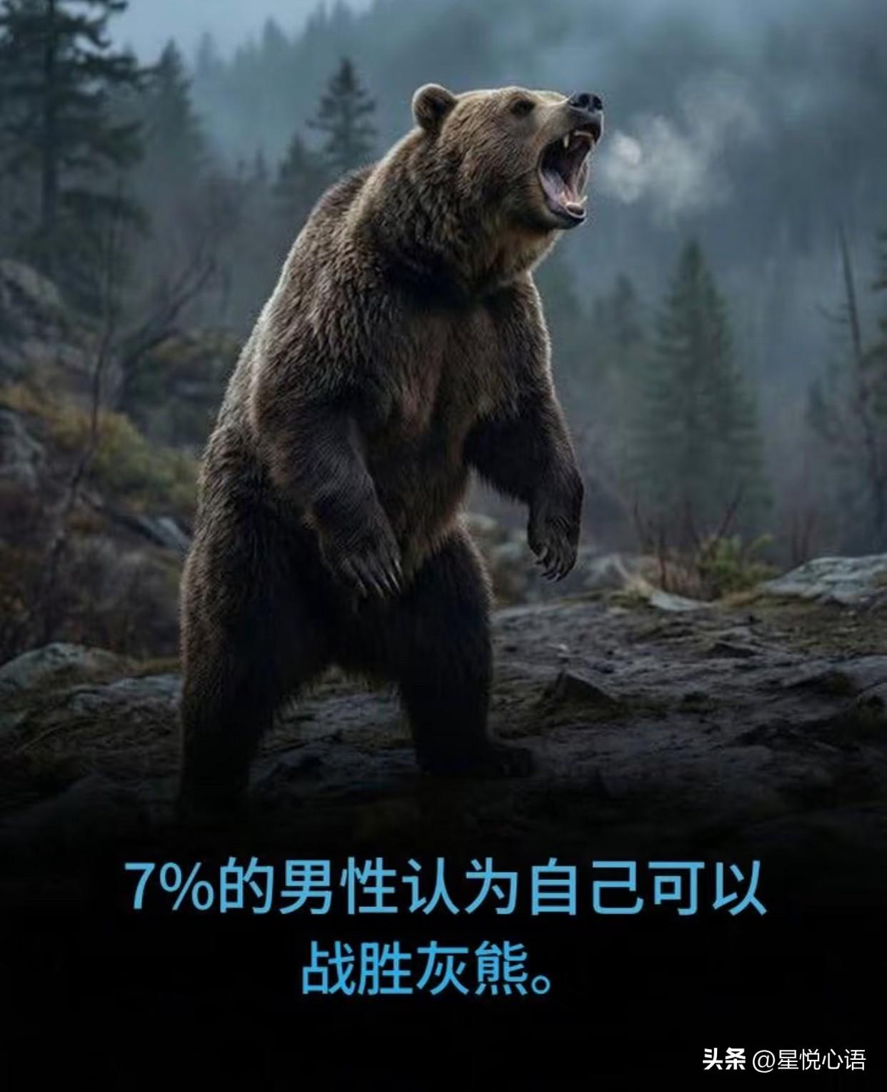 7%的男生觉得能徒手揍赢熊？
这自信我真看不懂！

根据一项民意调查，7%的男性