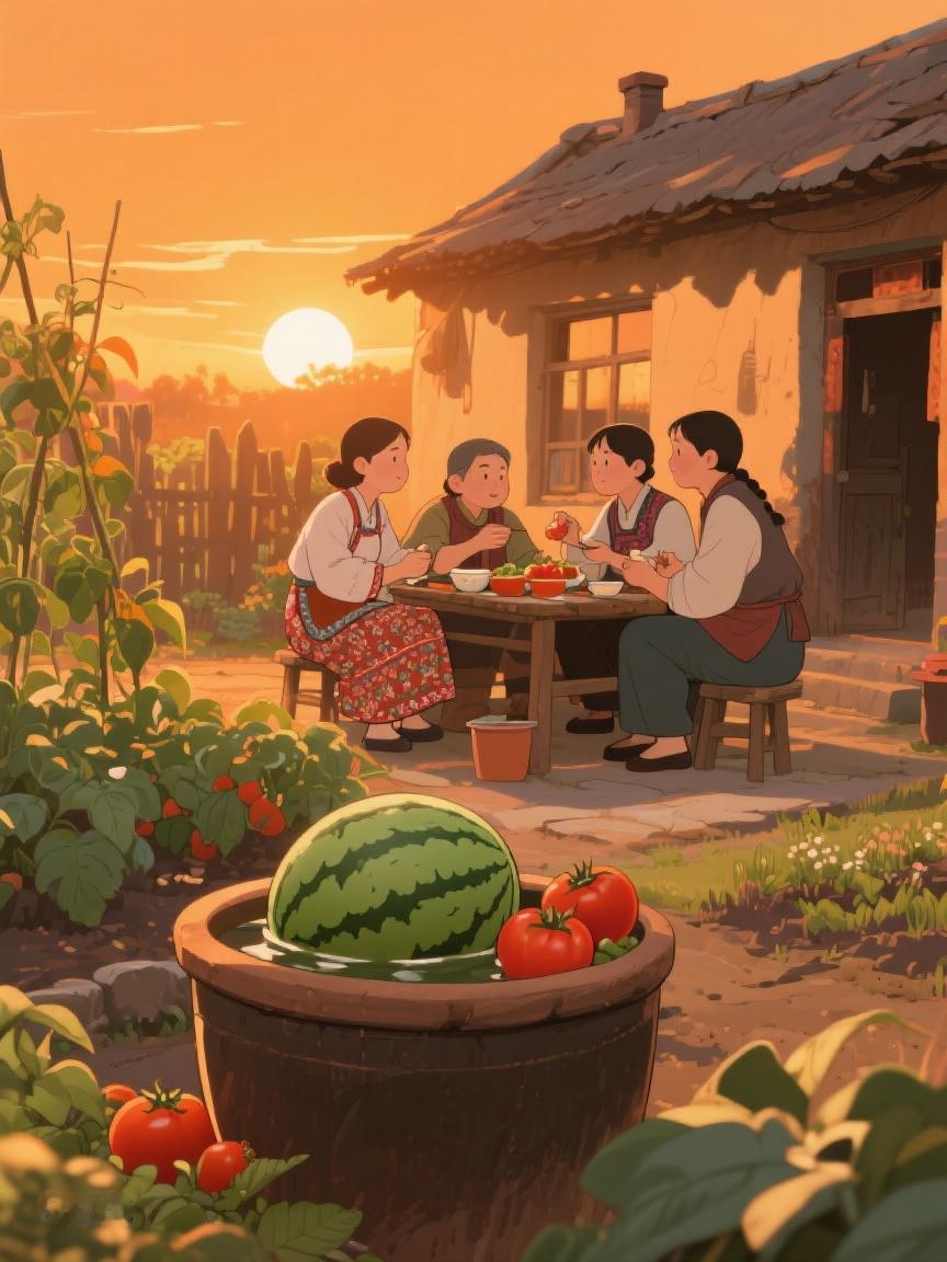 AI妙生图夕阳余晖下，小院里围坐共餐，生活的烟火气，是岁月里最暖的诗🎈