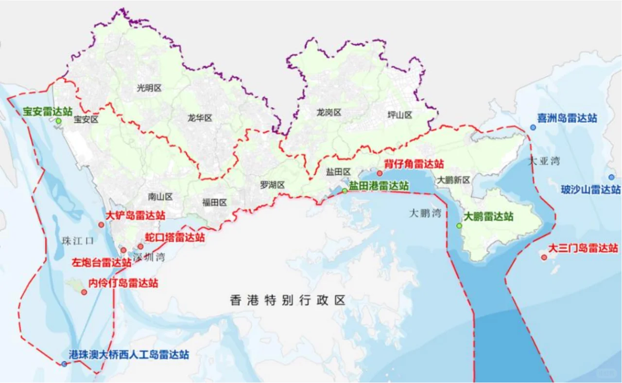 深圳市海事部门 VTS 现状及拟建雷达分布图