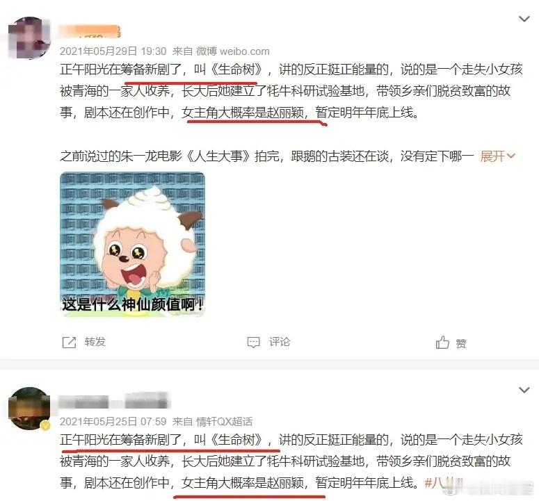 《生命树》用赵丽颖的名字热饼至少3年从2021年开始，就一直说正午阳光的《生命树