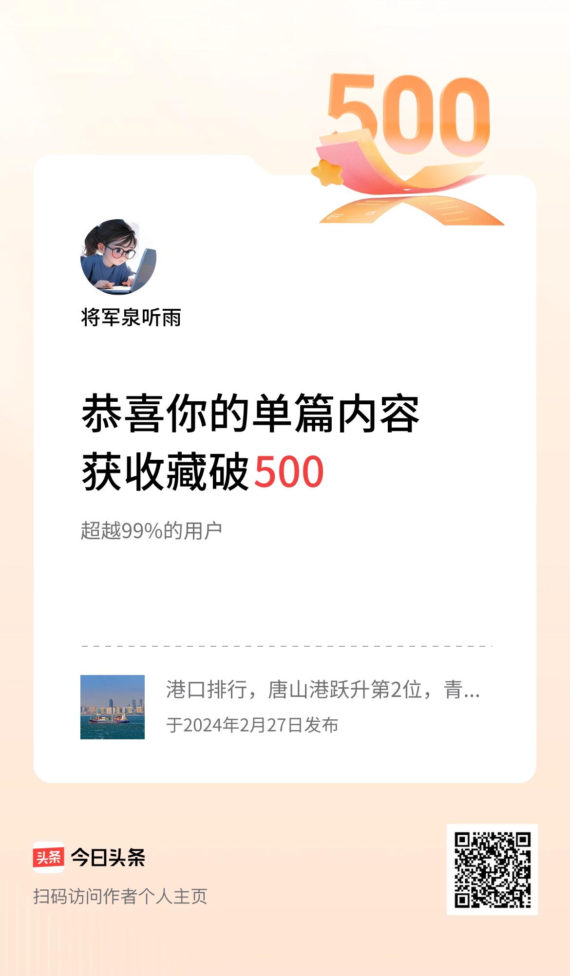 单篇内容获收藏量破500啦！