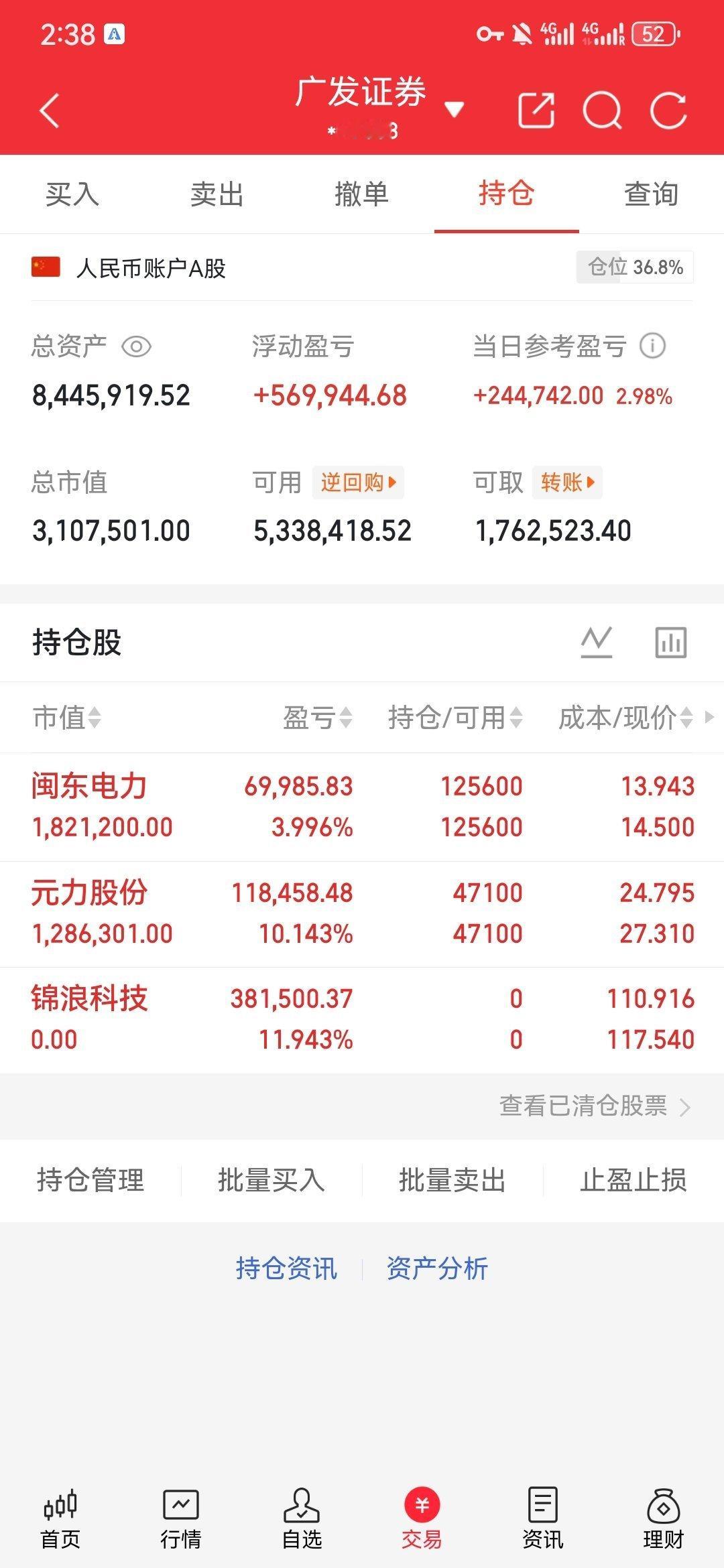 今天账户又是稳稳翻红，这种每天都在赚钱的感觉，无敌是多么寂寞😎锦浪科技早盘精准