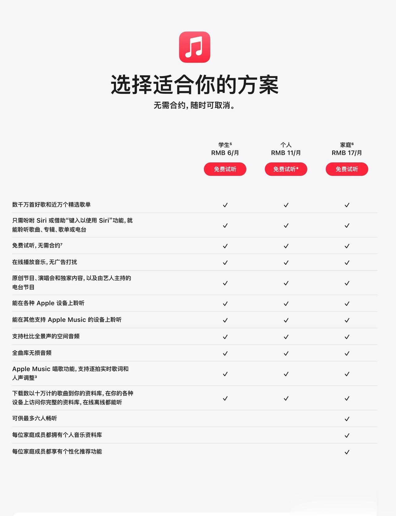 Apple Music 订阅价格上涨了，学生和个人订阅上涨一块，家庭订阅上涨了两