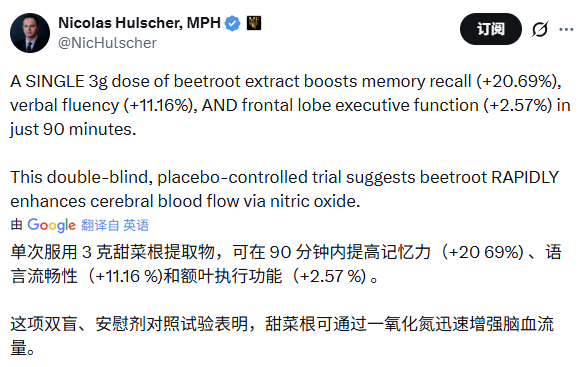 甜菜根，一氧化氮。 