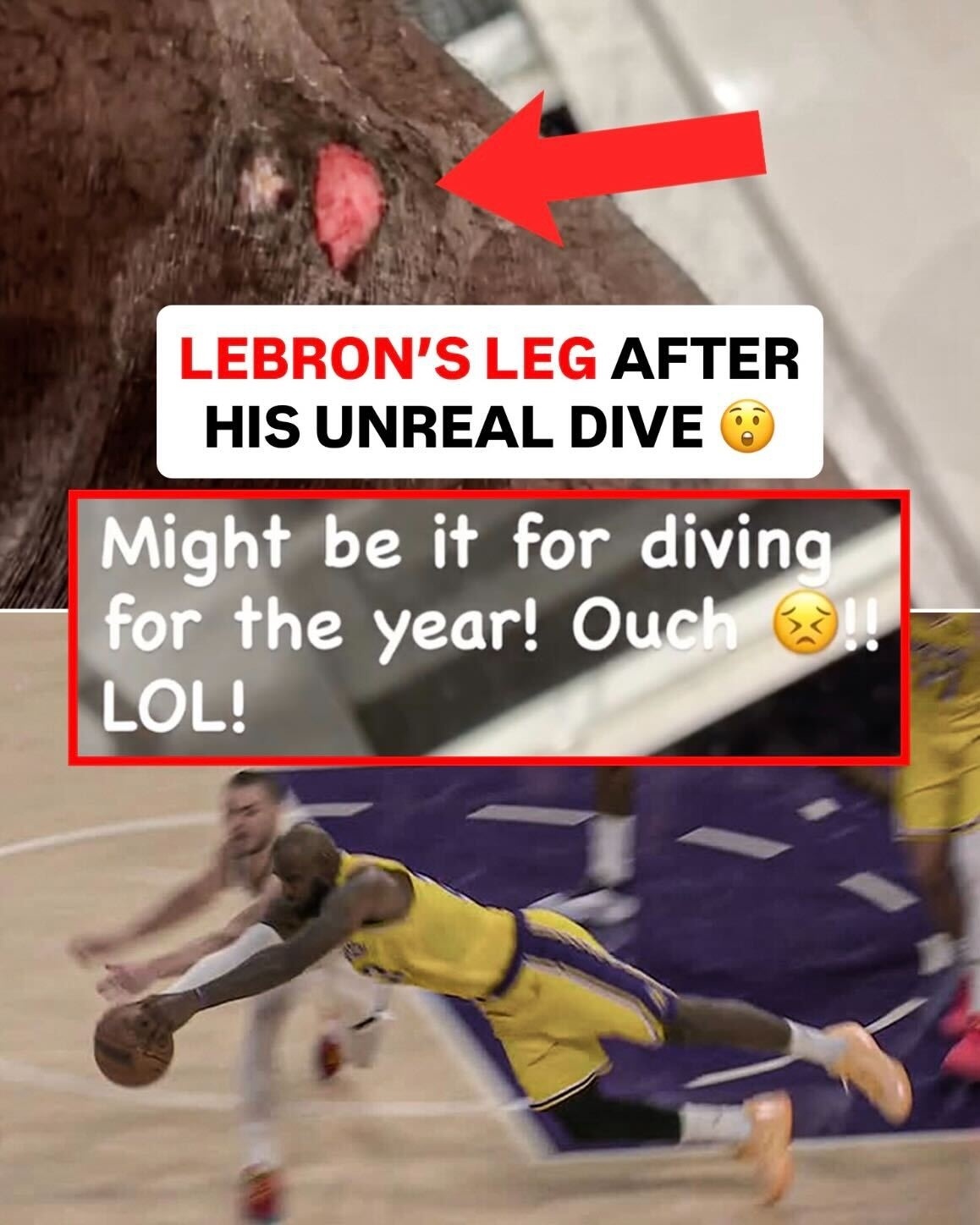 NBA 这样的勒布朗还怎么黑？41岁了，还这么拼的救球，都受伤了……詹姆斯晒鱼跃