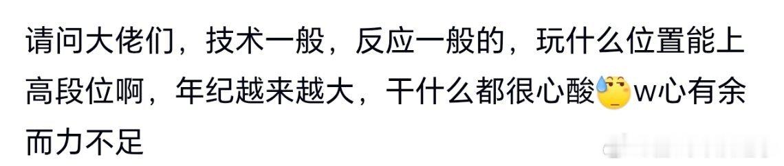请问大佬们，技术一般，反应一般的，玩什么位置能上高段位啊，年纪越来越大，干什么都