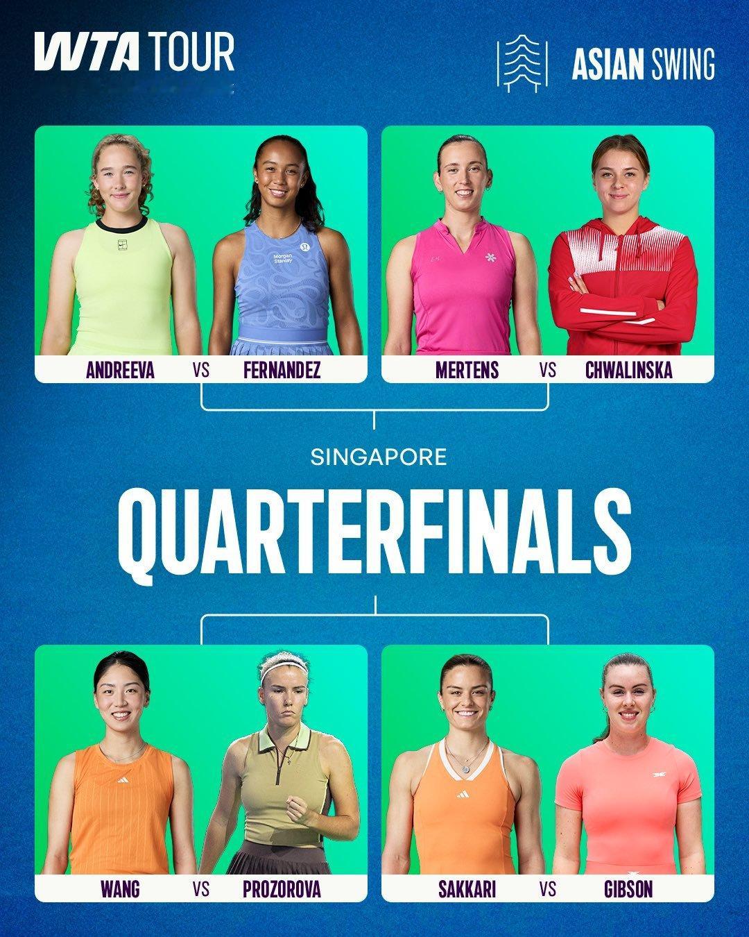 WTA500新加坡站八强对阵出炉👀[1]米拉·安德列娃 vs [6]费尔南德斯